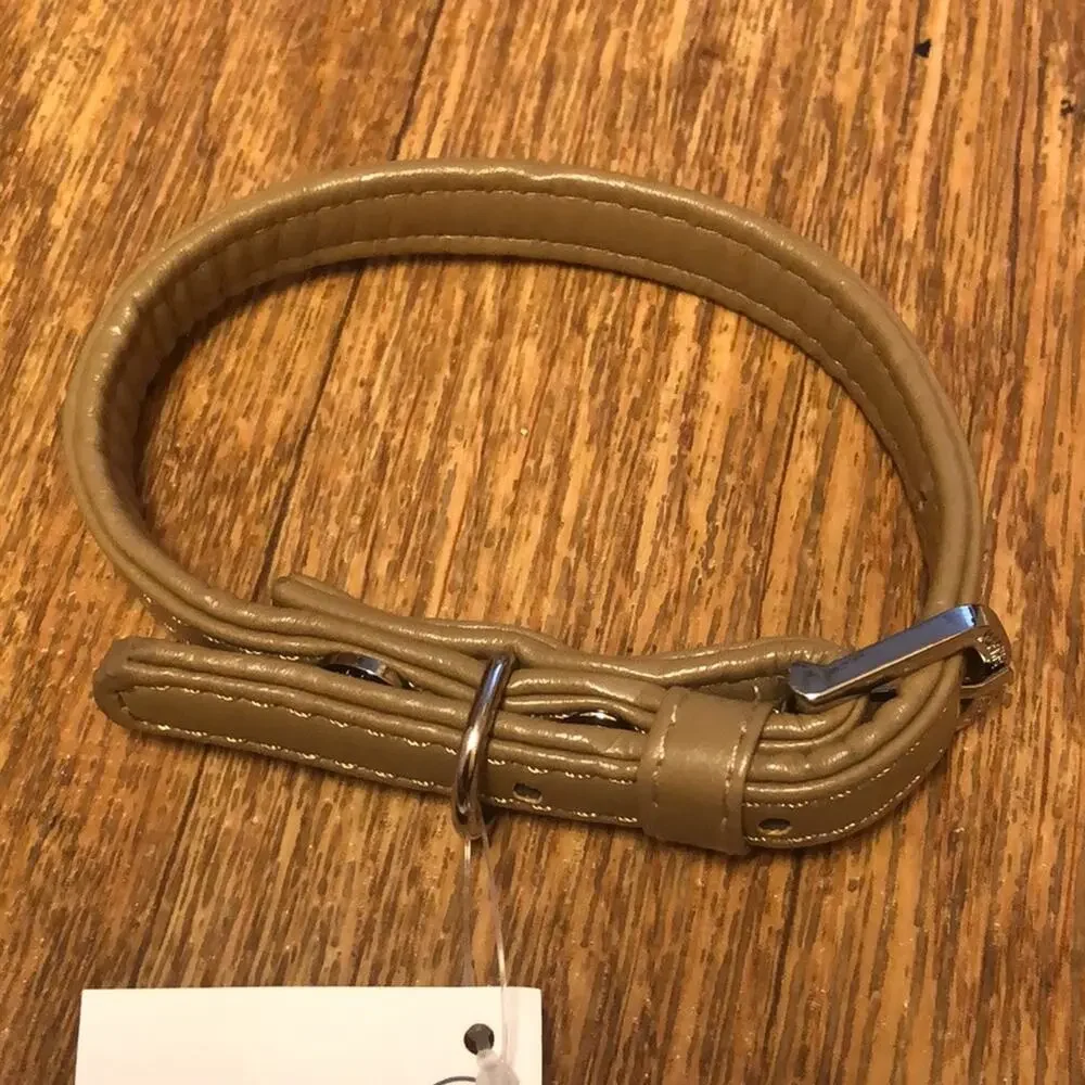 Martha Stewart Tan and Silver Leather Buckle Dog Collar Size 12